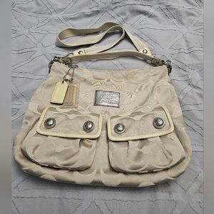 COACH Signature POPPY Hobo Bag in Cream Beige, with Shoulder Strap